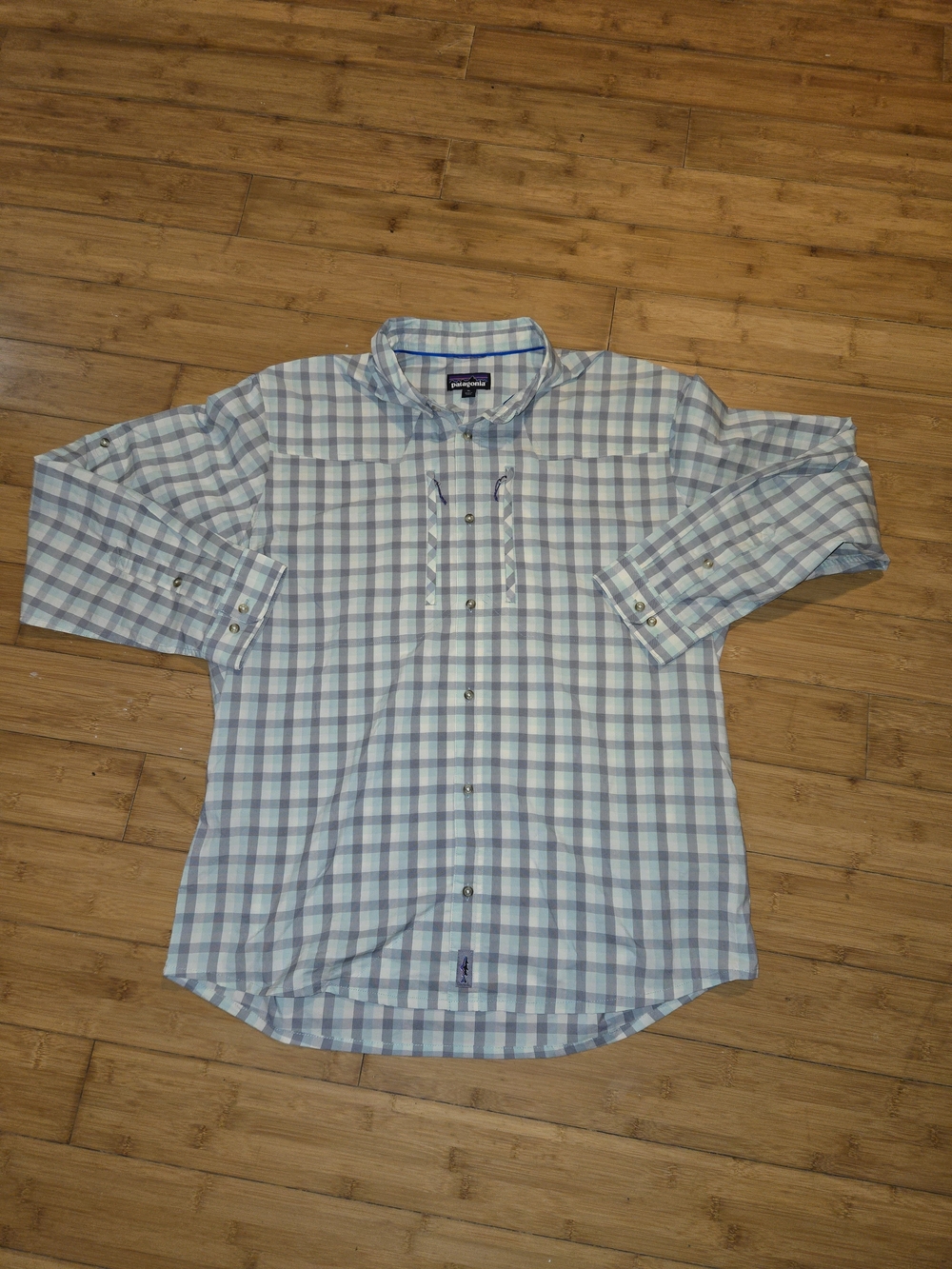 Patagonia Mens XL Blue Plaid Long Sleeve Outdoor Shirt Nylon Blend
